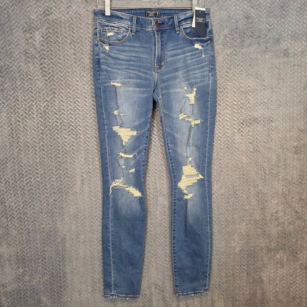 Abercrombie & Fitch Mid Rise Super Skinny Distressed Blue Jeans 30/10L NWT